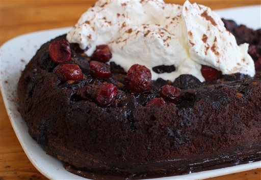 This cake is a delicious love child of brownies and pudding